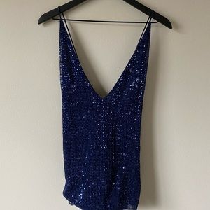 *NWT* Backless Low Cut Sequin Blue Express Blouse